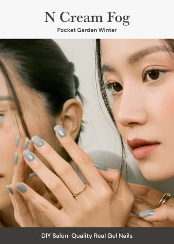 Image of ohora Semi Cured Gel Nail Strips (N Cream Fog) - Green, Solid, Works with Any UV /LED Lamps, Salon-Quality, Long Lasting, Easy to Apply & Remove - Includes 2 Prep Pads, Nail File & Wooden Stick