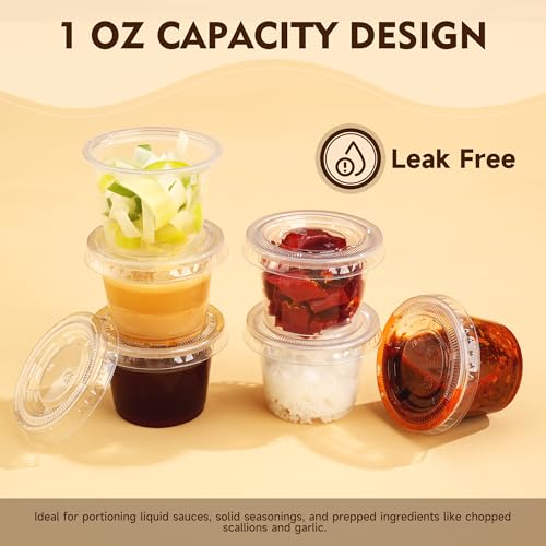 Image of YEEHAW 100 Sets - 1 oz Jello Shot Cups with Lids, Portion Cups, Clear Disposable Plastic Jello Shot Cups for Meal Prep, Salad Dressing, Souffle, Portion Containers