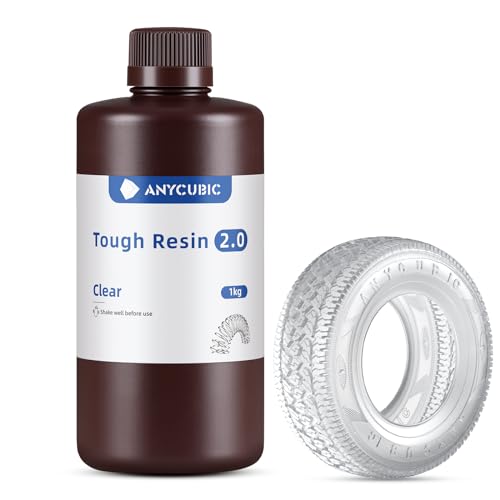 ANYCUBIC Tough Resin 2.0, 3D Printer Resin with lmproved Toughness and Unmatched Precision, 405nm UV-Curing Photopolymer Resin for LCD 3D Printing (Clear, 1kg) Clear 1kg
