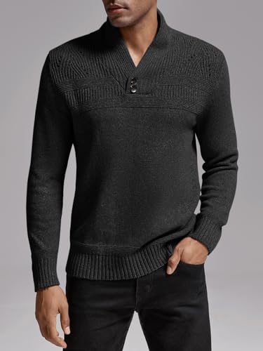 Makkrom Mens Shawl Collar Sweater Cable Knit Pullovers Casual Fall Winter Button Long Sleeve Classic Dress Sweater2