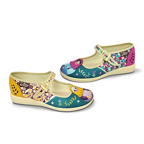 Image of Hot Chocolate Design Chocolaticas Funky Canvas Women's Mary Jane Flat Shoes, Matryoshka, 7 UK