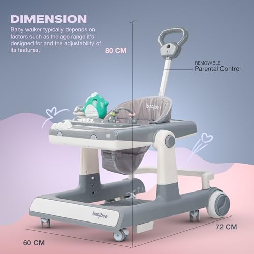 Image of Baybee Baby Walker for Kids with Height Adjustable & Tray, Activity Walker for Baby with Musical Toy Bar (Flix Grey)