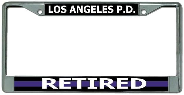 Los Angeles P.D. Thin Blue Line Retired Chrome License Plate Frame