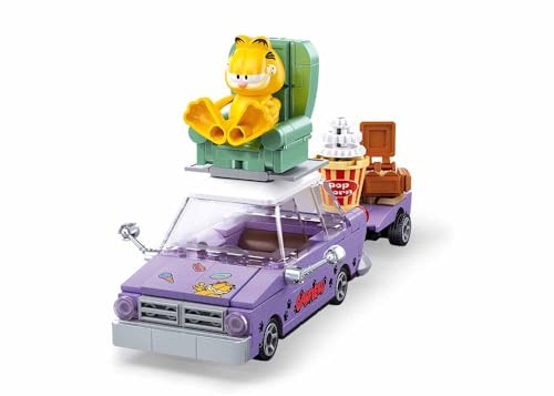Sluban Garfield - Auto da costruzione, 218 pezzi, Garfield - Rimorchio con accessori, per bambini dai 6 ai 12 anni