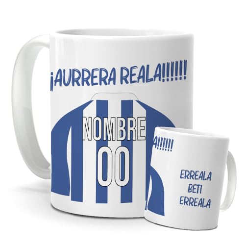mundohuevo Taza Personalizada La Real | Tazas de Desayuno Fútbol | Regalo Original para Verdaderos Txuri Urdin| Cosas de Fútbol para Niños | Regalos Camisetas Futbolistas Mundial (Real Sociedad)