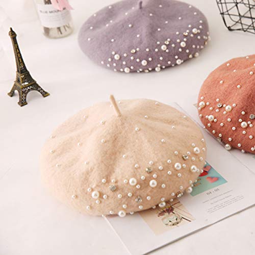 Seven Wolves Lady French Beret Soft Wool Beret Floral Dress Beanie Winter Hat For Party Festival Outdoor Accessory, Beige 1 #TOP5