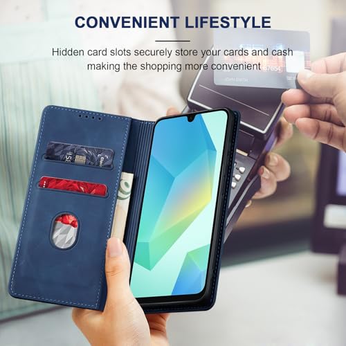 Image of Jasonyu Flip Wallet Case for Samsung Galaxy A16,Leather Magnetic Folio Cover with Card Holder,Kickstand - TPU Shockproof Durable Protective Phone Case,Blue