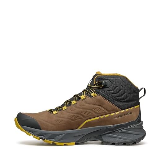 SCARPA Men's Rush 2 Pro Mid GTX Waterproof Gore-Tex Lightweight Hiking Boots - Brown/Sulphur - 10.5 Men/11.5 Women