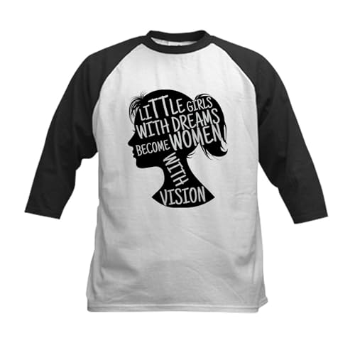 CafePress Little Girls with Big Dreams Becom Baseball Jersey Kids Cotton Baseball Jersey, 3/4 Raglan Sleeve Shirt Black/White
