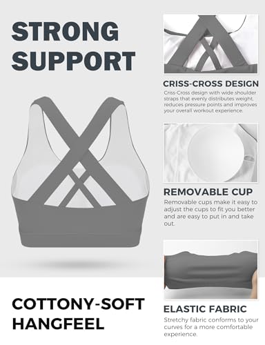 Image of Buauty Sports Bras for Women Criss Cross Back Medium Support Yoga Wireless Padded Bra with Removable Cups Racerback Bra 4 Gym