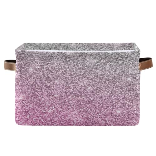 RPLIFE - Cajas de almacenamiento de tela con purpurina rosa plateada, caja organizadora decorativa, caja con asa, cubeta de almacenamiento plegable