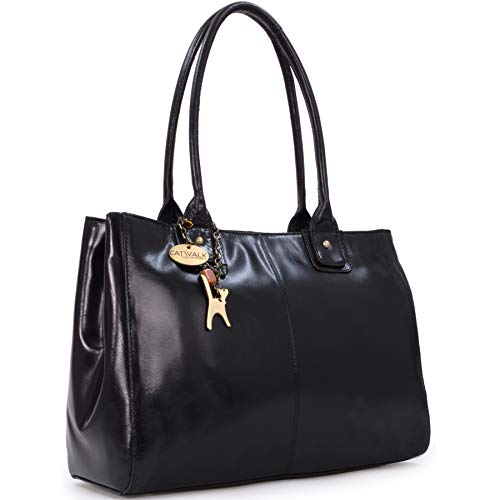 CATWALK COLLECTION - KENSINGTON - Bolso de hombro estilo shopper - Cuero vintage - Grande - Negro