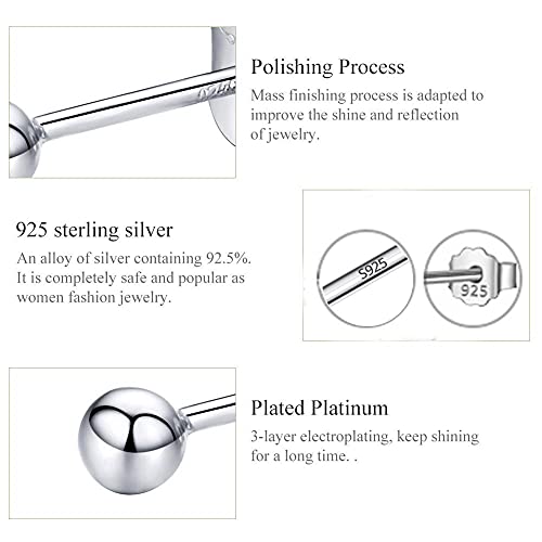 Ball Stud Earrings,925 Sterling Silver White Gold Plated Round Ball Stud Earrings, Hypoallergenic Bead Studs For Women & Girls & Men (Silver)-5Mm #TOP6