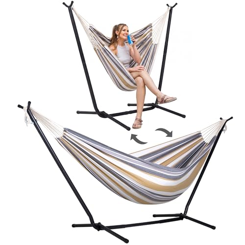 Image of SUNCREAT 2-in-1 Convertible Large Hammocks for Outside, Coffee & White