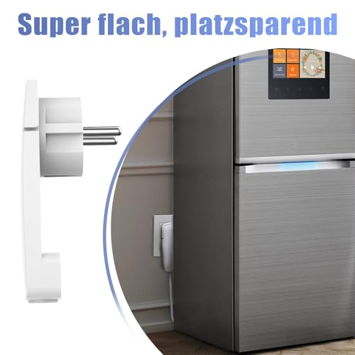 Oblinple 2 Stücke Flachstecker 250V 16A IP20, Winkelstecker Hinter Schrank, Europa Flacher Schuko Stecker Winkel, Stromstecker Flach, Schukostecker Schutzkontaktstecker mit Klappgriff Kabelknickschutz
