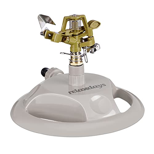 Relaxdays Rasensprenger Impulsregner, Bewässerung großer Flächen bis 450 m², 12 m Reichweite, 360°, Kreisregner, grau