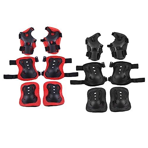 VANZACK 6pc Boys and Girls Sports Protective Gear Set Elbow Knee Pads for Cycling Skateboarding Bike Riding (Black/red)