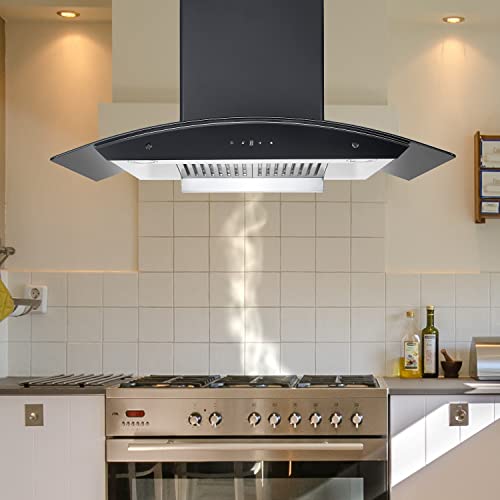 Image of Carysil Sam 90 cm 1000 m /hr Heat Auto Clean Kitchen Chimney - Digital Display | Touch control | Angle filter system | Black body /black Glass | Oil Collector