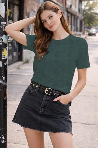 Image of London Hills Tshirt for Woman | Tops for Woman | t Shirt for Woman's Relaxed Fit Round Neck | Tops for Women Western Half Sleeve Melange Textured | Women top's | Women's tees | Women' t Shirt