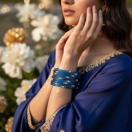 Image of SUNDRAM Women's Premium Fancy Glass Bangles for Women & Girls |with Zircon Gemstone Work & Charm| Traditional Ethnic Bangles Set of 12
