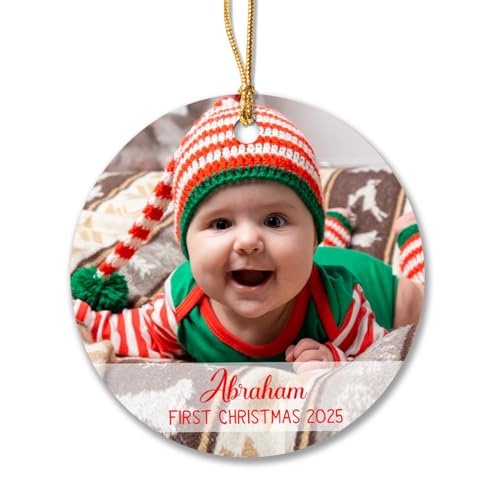 Baby 1st Christmas Ornament, Custom Name & Photo Baby 1st Xmas Ornament 2025, New Baby Ornament, Newborn Christmas Ornament Gifts from Dad Mom, Cute Baby First Xmas Ornament, Baby's Keepsake