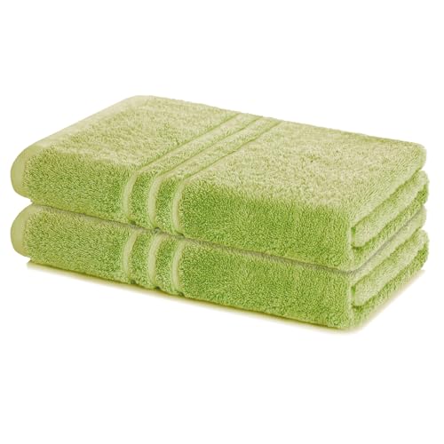 Lavea® 2er Set Duschtuch 70x140, Doppelpack, 100% Baumwolle Frottee, saugstark, weich und strapazierfähig, waschbar 60°C, trocknergeeignet, Handtuch, Handtücher, Duschtücher, Lindgrün