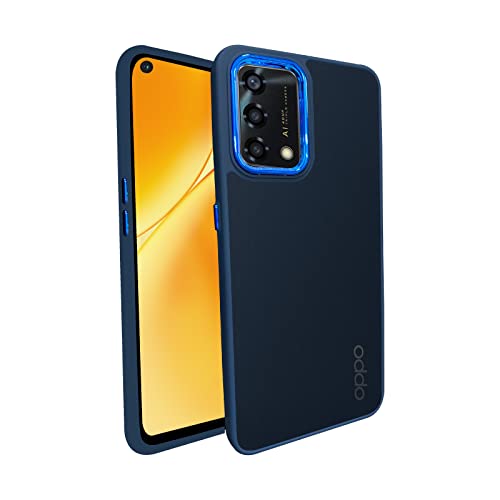 Image of A rtistque Frosted Translucent Back Cover Case for Oppo F19 / F19s | Electroplated Chrome Ring | Raised Camera Edges for Protection | Smooth Sides TPU - Blue
