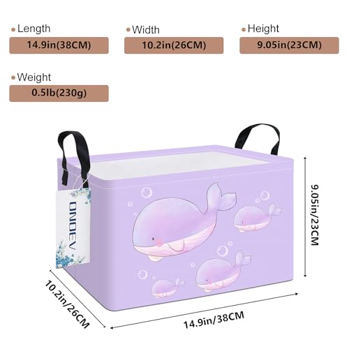 Image of Rectangular Purple Whale Waterproof Collapsible Storage Bin Organizer | stain-proof canvas, reinforced handles, planet print for laundry, study, living room, hallway, closet and playroom