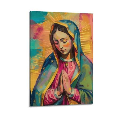 Toile Vierge en prière QXYUIN impression haute définition 30 x 45 cm encadrée