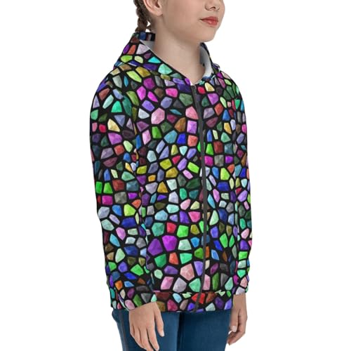 Colorful Mosaic Stones Kid Hoodies Boys Zip Up Sweatshirts Girls Pullover with Pocket4