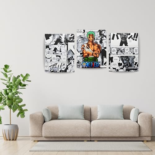 Image of ADRAIL STORE One Piece Anime Manga Poster, Zoro Character Design Wall Poster 3 Panal - A4 Size, 300 GSM, Wall Decor Posters Wall Art For Bedroom, Living room, Office, Dining Room,No Frame (Zoro)