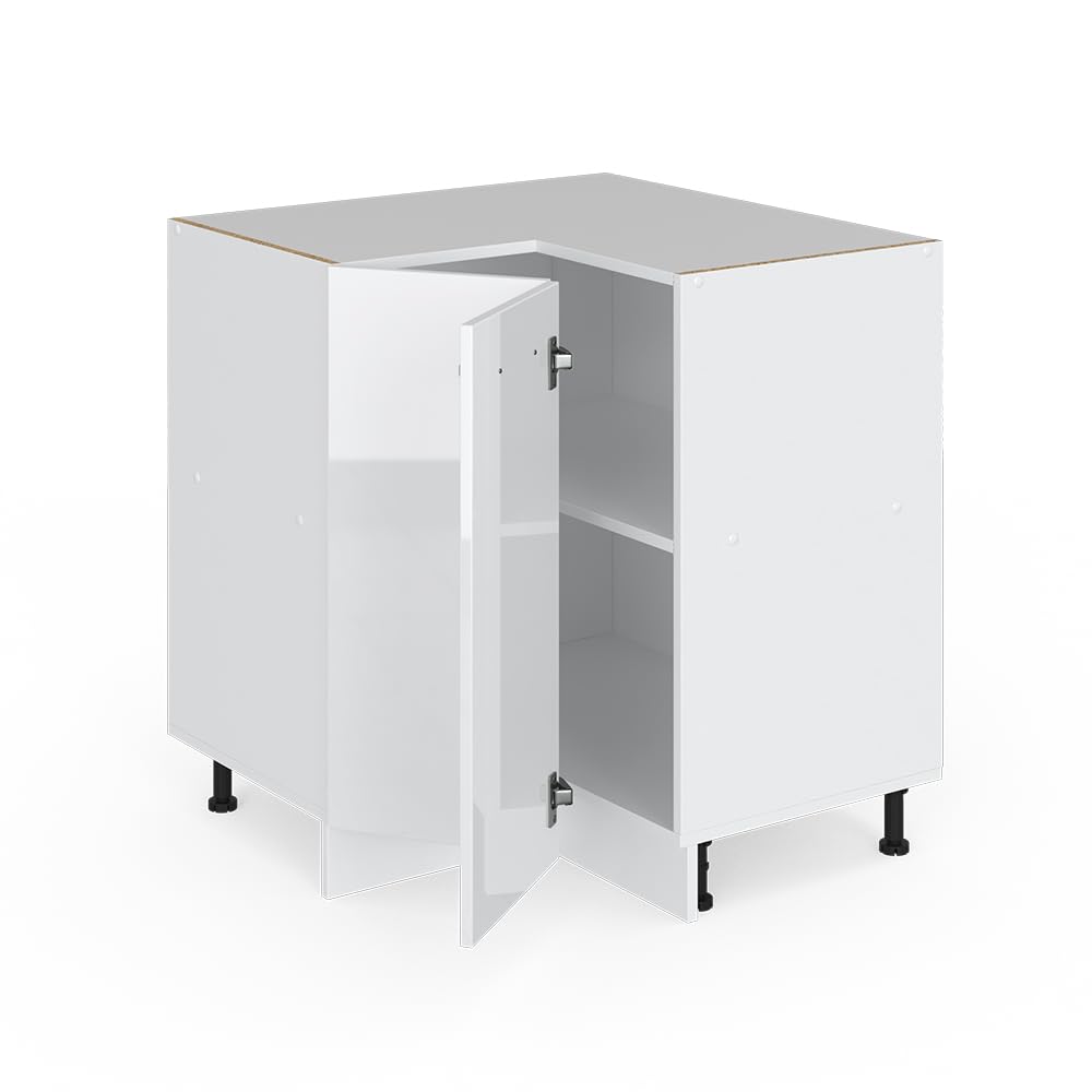 Vicco Armario de Esquina R-Line, Blanco Alto Brillo, 75.6 cm sin encimera, para combinación Libre Dentro de Sistemas de Cocina modulares