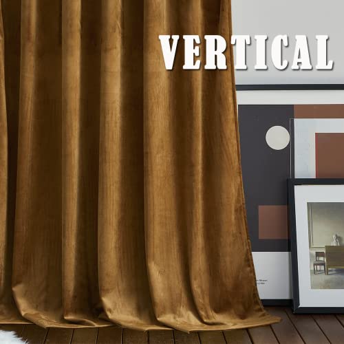 Image of RYB HOME Extra Long Velvet Curtains 102 inches for Sliding Patio Glass Door | Energy Saving, Theraml Privacy UV Heat Blocking, for Living Room Bedroom Dining Room, Gold Brown, W52 x L102, 2 Panels