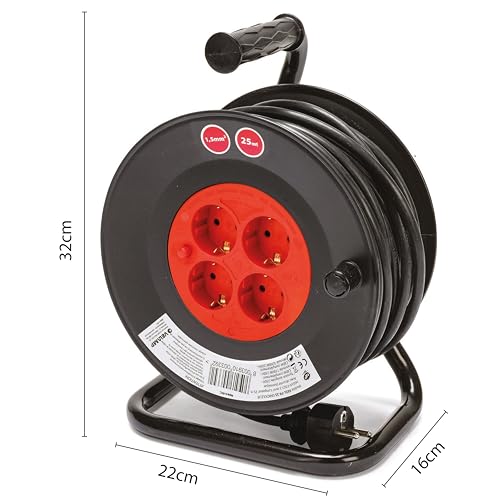 Carrete de cable DIY 25m con 4 enchufes Schuko para proyectos en el hogar 3