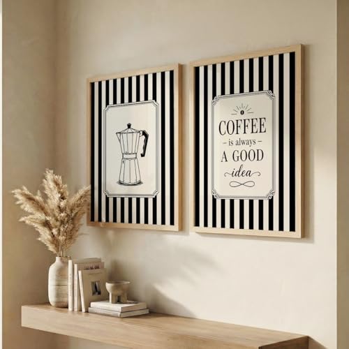 Image of NoWorries Coffee Wall Art Frames Set of 2 | Framed Black & White Coffee Quote Prints, Vintage Kitchen & Bar Decor for Home, Cafe & Dining Room Artwork Framed Paintings (Art-21, 10x13inch)