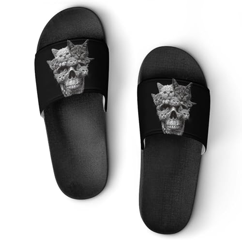 Cats Skull Heads Shower Slippers for Women Men Casual Non-Slip Slide Sandals Beach Bathroom Shoes