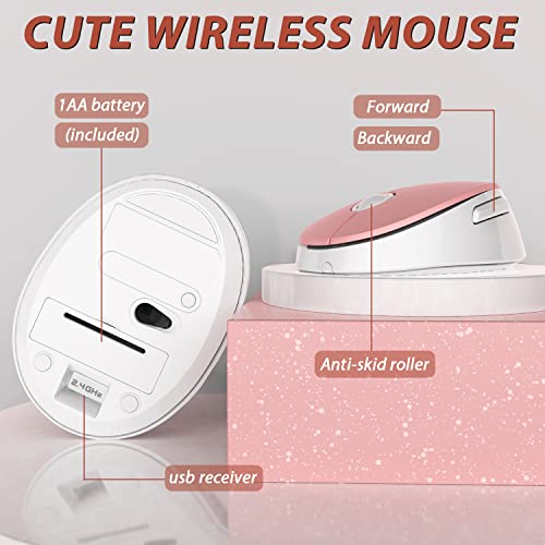 Image of Kootop Wireless Keyboard and Mouse Combo, 2.4G Typewriter, Pink