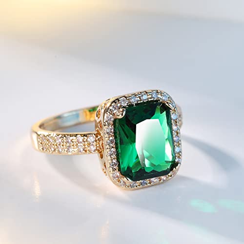 Green Simulated Emerald Yellow Gold Plated Rings for Women,Fashion Cubic Zirconia CZ Engagement Promise Ring Size 6-10 (US Size 7)2