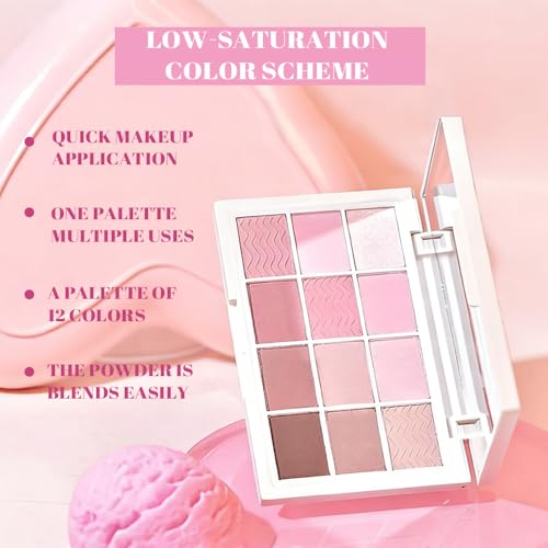 Image of SUAKE 12 Colors Matte Shimmer Eyeshadow Palette for Eye Makeup,with Mirror, Nude Brown Pink Peach, High Pigmented Tan Gray Eye Shadow Primers Powder Palet de sombras de ojos