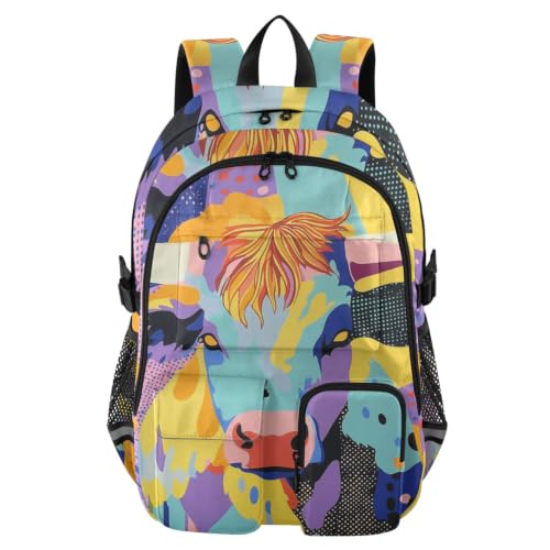 Mochila para laptop de vacas psicodélicas escolar para jóvenes