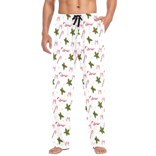 Christmas Ribbon Men's Pajamas Pants Cotton Sleep Bottoms Pants Lounge Sleepwear - S