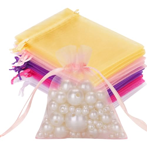 Image of joycraft 50Pcs Organza Bags, 2x3 inch Gift Favor Bags, Mixed Colors Wedding Favor Bags, Jewelry Pouches with Drawstring, Mesh Bags Drawstring for Jewelry, Festival, Makeup, Candy, Desserts