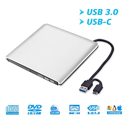 External CD DVD Drive,USB 3.0 Slim Portable CD DVD +/-RW Rewriter Burner Writer