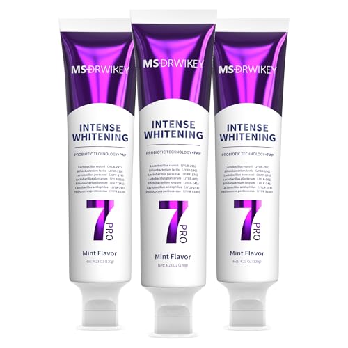 7-Pro Pasta de Dientes Blanqueadora con 7 Probióticos y Microesferas Explosivas – Fórmula de Gel Morado para Blanquear, Refrescar y Fortalecer el Esmalte Dental- 3 x 120g