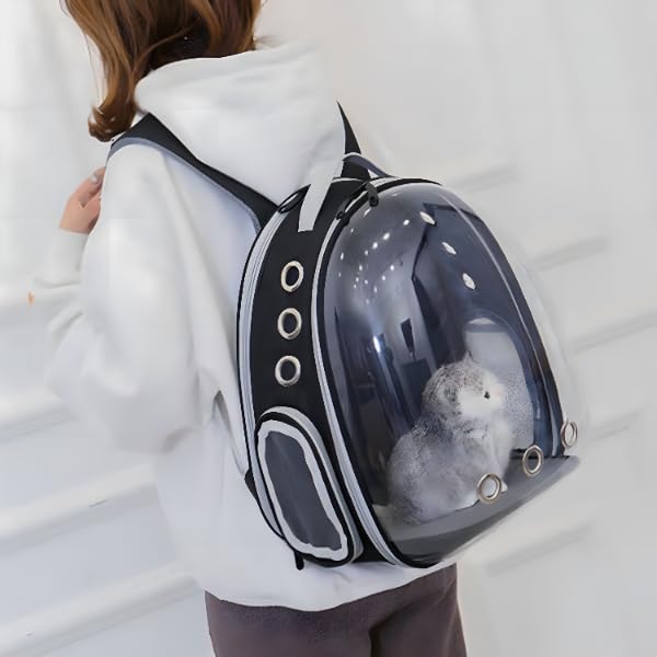 Retoo Katzenrucksack Hunderucksack mit Vornes Transparentes Fenster und Reißverschluss, 42x35x25cm, Transporttasche mit Belüftungslöchern, Verstellbare Gurte, für Katzen und Kleine Hunde, Schwarz