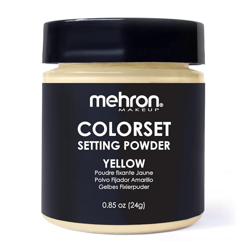 Mehron Makeup Colorset Setting Powder | Talc Free | Yellow Loose Setting Powder for Cosplay, Face & Body Paint, and Cream Makeup .85 oz (24 g) (Yellow) Made in the USA.