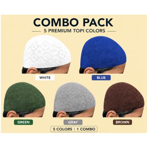 Image of Crochet Islamic Namaz Topi, Lightweight and Breathable, Comfortable Stretch Fit, 5 Colours Combo Pack Random Color(As per Availability)