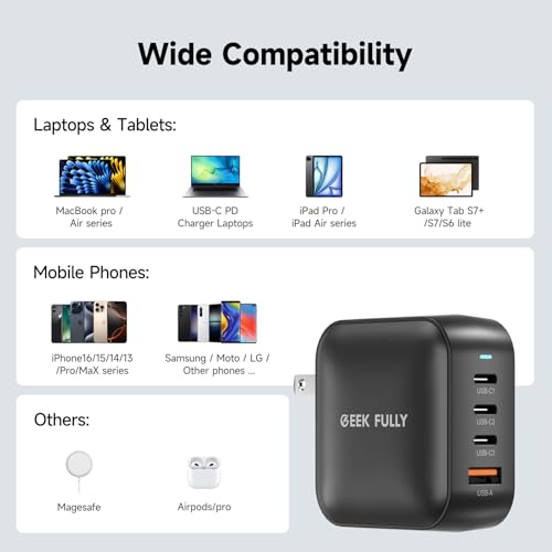 Image of 200W GaN Wall Charger | 4-Port Fast Charging Station (3xUSB-C PD3.0 + USB-A QC3.0) | Compact Power Adapter for MacBook Pro 16 inch M3 /iPhone 17 Pro Max /Samsung S25 Ultra | UL Certified