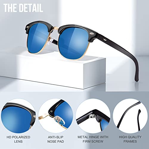 Polarized Sunglasses for Men and Women, Mens Retro Sun Glasses, Womens Round Shades Semi-Rimless Sunnies UV4002