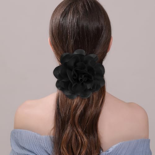 Image of 6.3 inch Large Flower Rose Brooch Pins for Women Fashion | Elegant Black Rose Hair Clip Large Flower Brooches for Women, Floral Clips & Lapel Brooch Pin for Dresses, Must Have in Fashion Dress Accessories